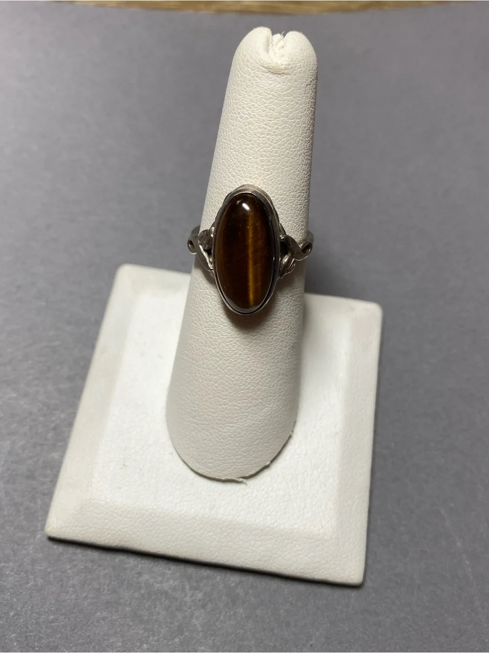 Vintage tigers eye yellow gemstone sterling silver ring size 7